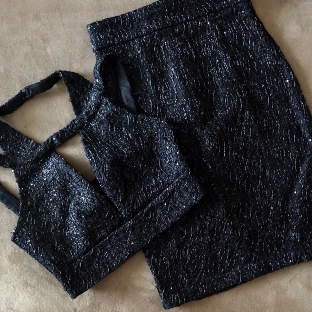 Akira crop top and skirt set. Sequin dress